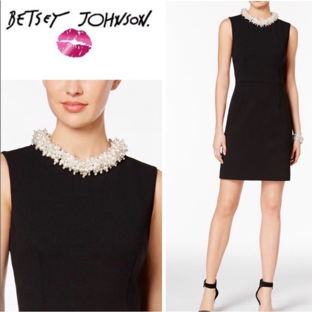 BETSEY JOHNSON Embellished Pearl Cluster Beaded Collar Shift Dress